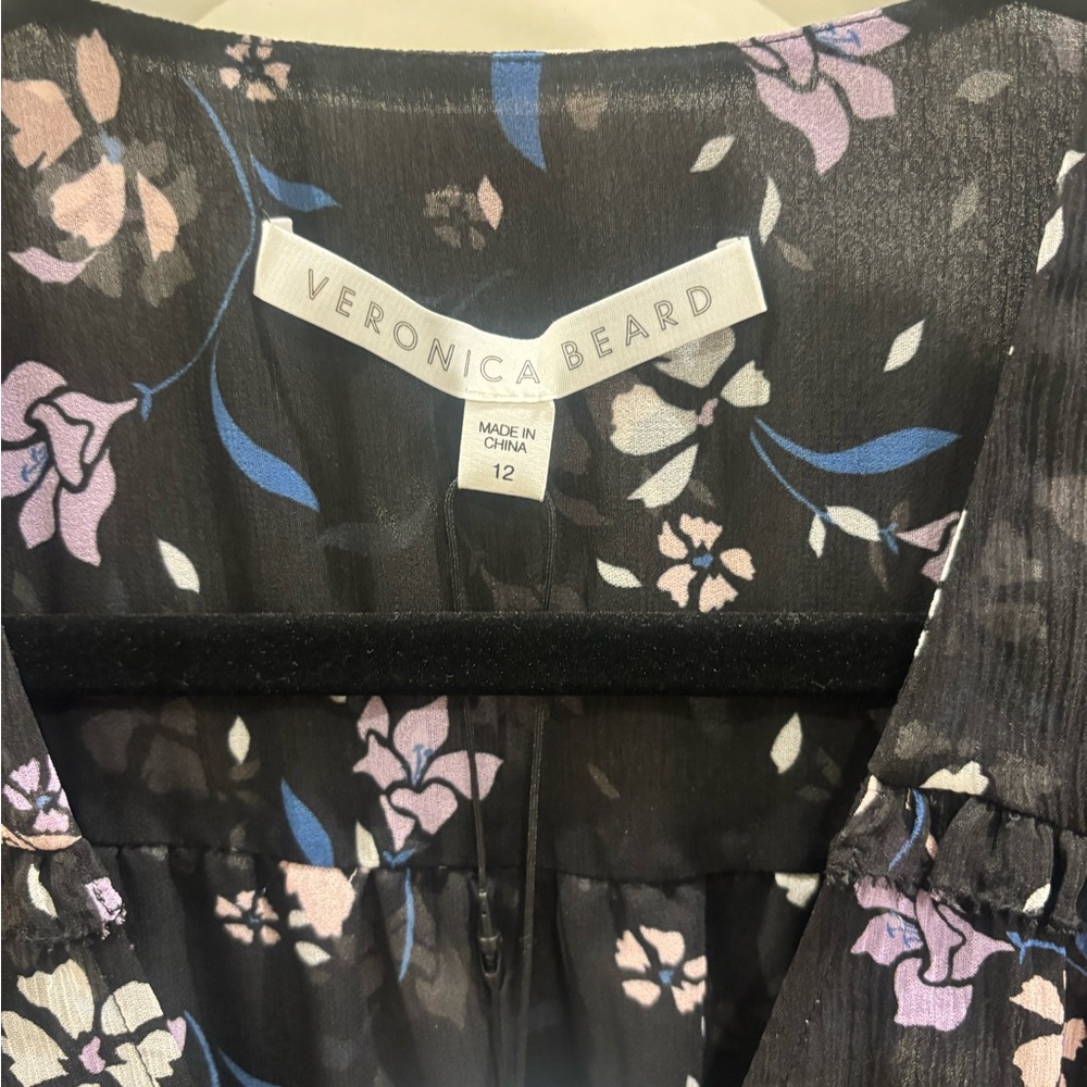 NWT Veronica Beard Black and Purple Floral Midi Dress - Picture 2 of 6